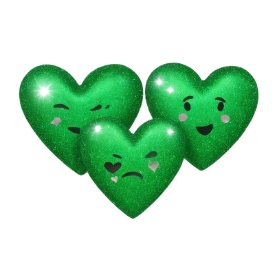 3 green hearts with glitter