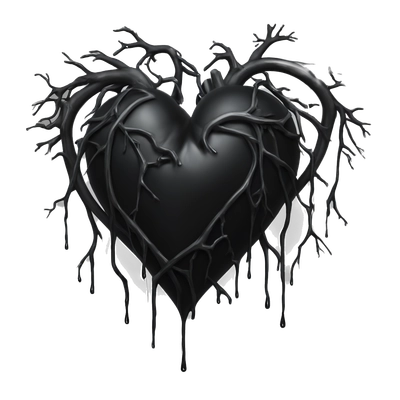 A black gothic heart entwined with vein-like branches, dripping with dark essence