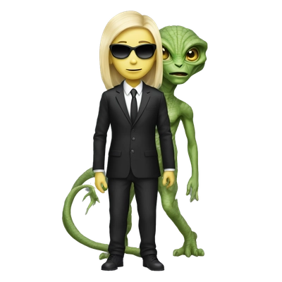 a blonde reptilian alien woman as men in black, full body, full figure