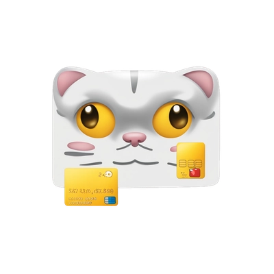 A credit card with a cat drawn on it and an emoji with an exchange