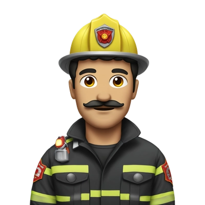 a dark-haired man with a mustache, a firefighter