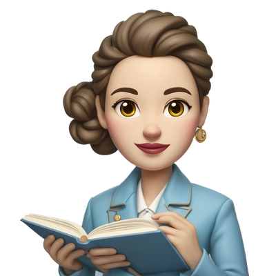 a diplomat girl with brown hair and brown eyes, porcelain skin, pink lips, with her hair pulled back in a low bun and wearing a light blue jacket. The skin should be fair. She holds the UN Charter in her hands in the form of a book. at hip level