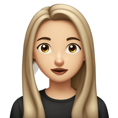 A girl, with ashy brown long hair, blue eyes, heavy dark brown full thick eyebrows, full plumpy lips, a bit round face, looks into the camera, smirks a bit, wearing black tshirt