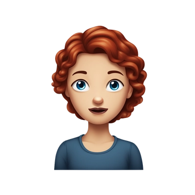 A girl with dark red hair and blue eyes blows a kiss