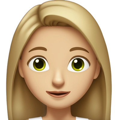 A girl with medium-length light brown hair with green eyes and a white top