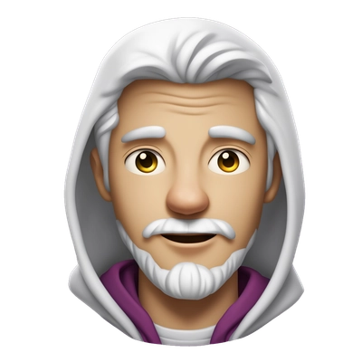 a guy with white hair, red-violet eyes, a hoodie with the inscription "Slimes"
