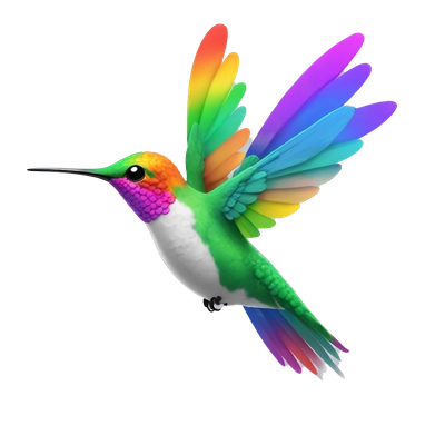 A hummingbird flies at the speed of light, leaving a rainbow trail behind it.
