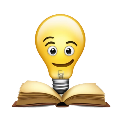 
A light bulb with a cheerful expression reads a book