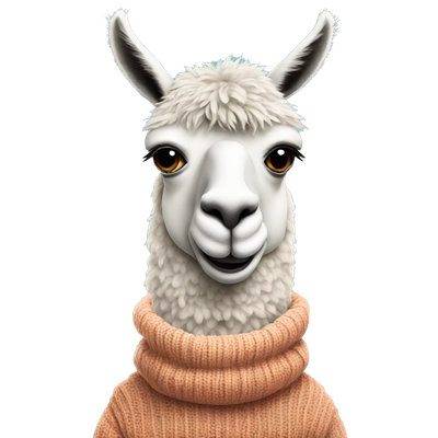 A llama in a sweater drinking coffee