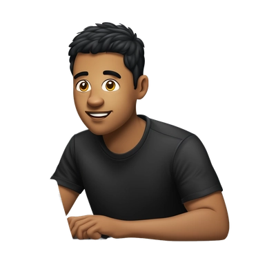 A man 27 years old , with very short black hair in black T-shirt is sitting at a laptop