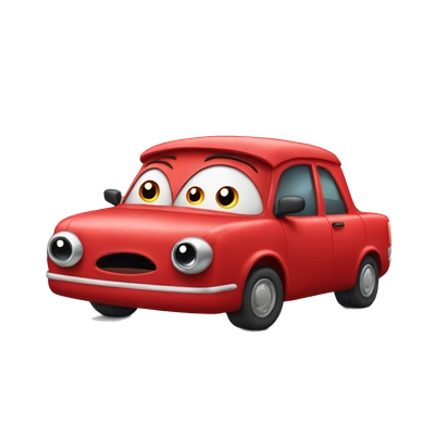 A red car with eyes and a mouth
