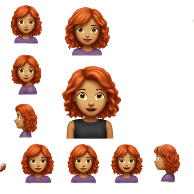 A red-haired girl with a square at an apple laptop 