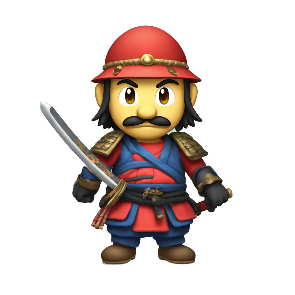 A samurai-style Mario holding a katana