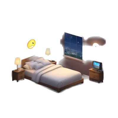 A serene bedroom at night with a glowing smartphone 