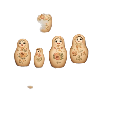 A traditional wooden matryoshka doll emoji, hand-painted with folk patterns. The doll has a smooth, rounded shape, with a warm wooden texture subtly visible beneath the paint. Delicate engravings add an extra touch of authenticity.