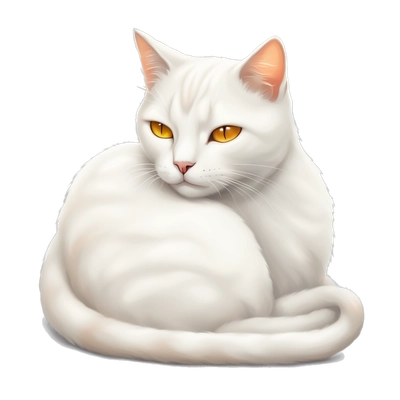 A white cat with faint orange stripes on its back and tail, curled up and asleep
