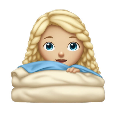 a young girl with blonde hair and blue eyes, fair skin color, Sleeping wrapped in a blanket on the bed