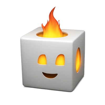 aberrant cube 3D minimaliste en feu
