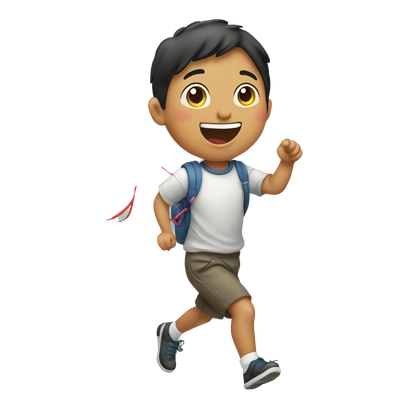 An Asian first grade student flying a kite