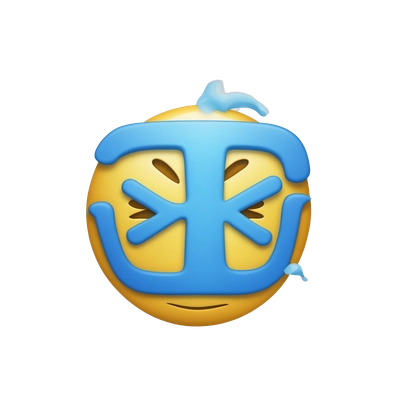An emoji with a blue background and a white checkmark in the text. 