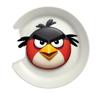 angry bird sitting on a plate
