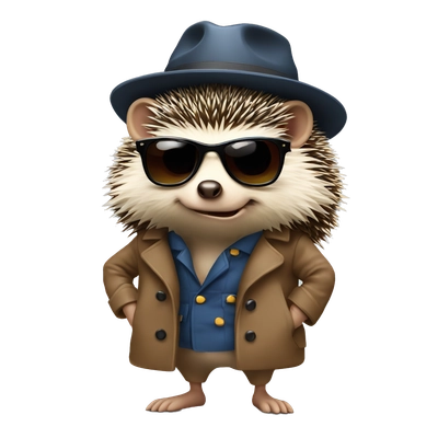 Angry hedgehog in a coat . In a hat , in sunglasses and in loafers. emoji