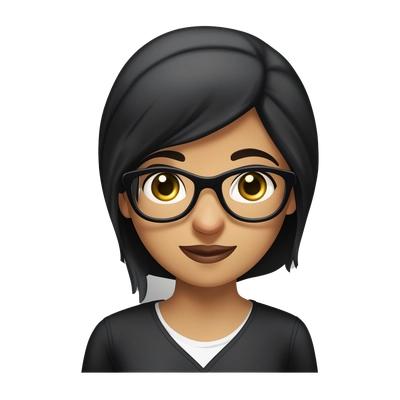 arab girl with black glasses with dark brown mid-lenth hair and eyes in with official shirt. 