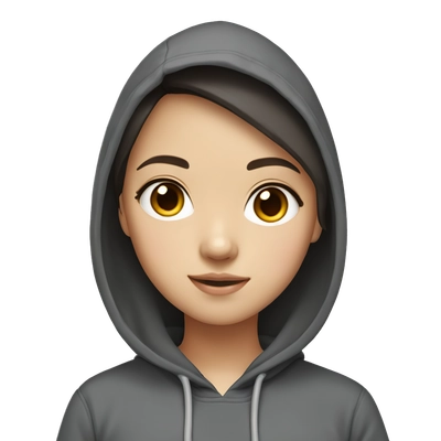 asian girl with dark brown hair brown eyes white skin and wear dark grey hoodie