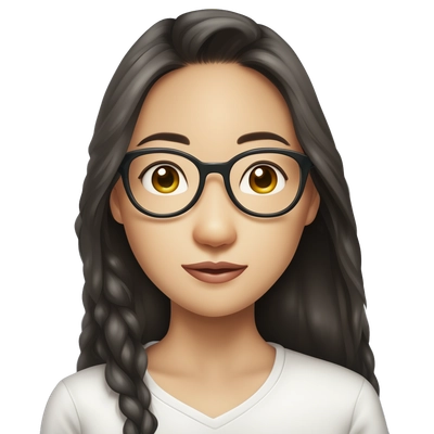 beautiful Asian girl, brunette with long hair and glasses