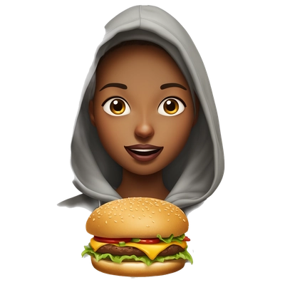 Beautiful girl in hoodie eating a burger 