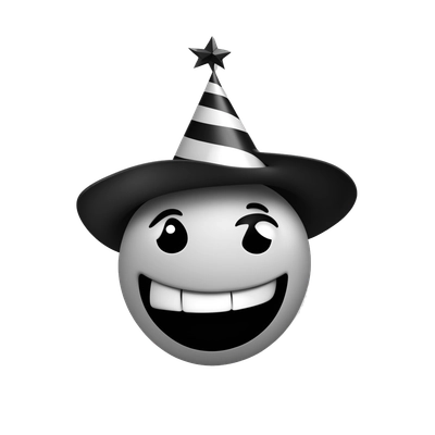 Black and white smiling face with the party hat 