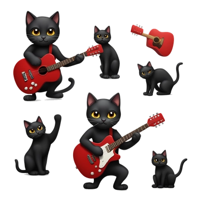 black cat playing the red guitar