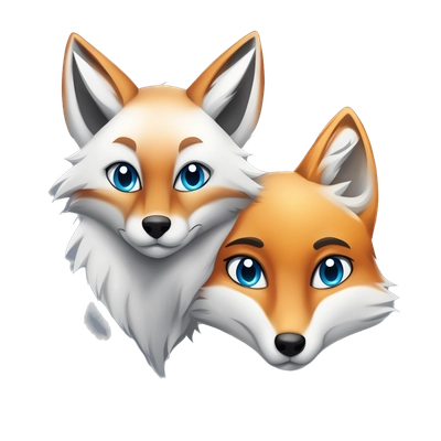 blue fox with amber eyes next to a normal fox 