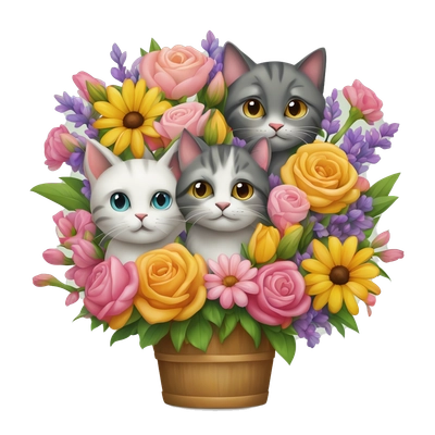 bouquet of flowers with cats