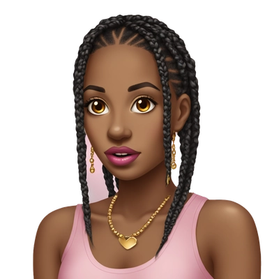 Brown girl, black box braids, pink lips,gold bead earring