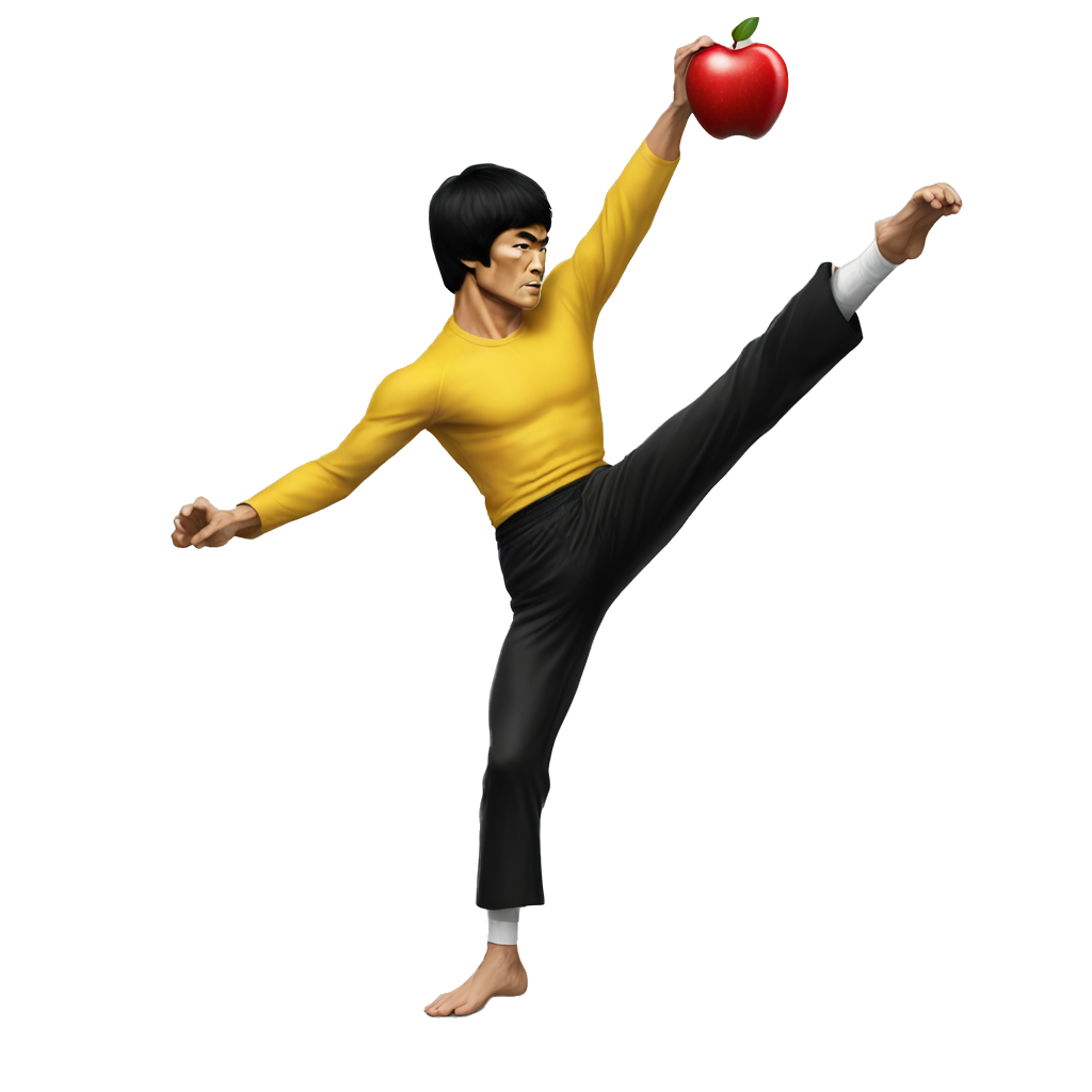 bruce lee kicking the apple logo