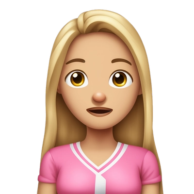 brunette girl with blonde highlights and straight long hair that has her hands wrap around her throat and looks dead in a pink shirt