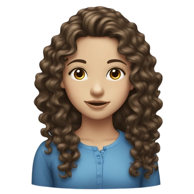 brunette girl with long curly hair fair skin and blue eyes