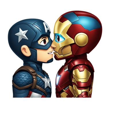 Captain America kissing iron man