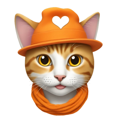 Cat, hat orange, heart