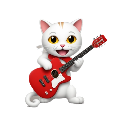cat playing the red guitar 