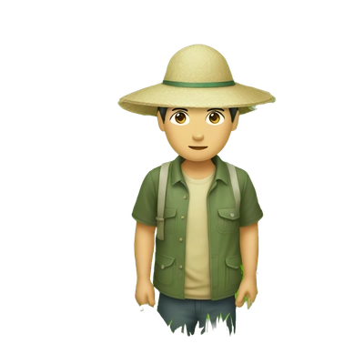Chinese rice paddy worker wearing hat in fields