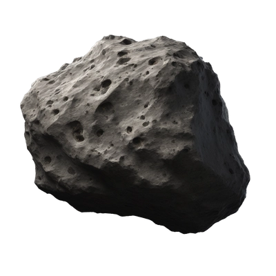 Cinematic Realistic Asteroid – A massive, irregularly shaped rock floating through the void, its cratered and pitted surface showing signs of ancient impacts. The harsh light from a nearby star reveals detailed textures and rugged, jagged edges.