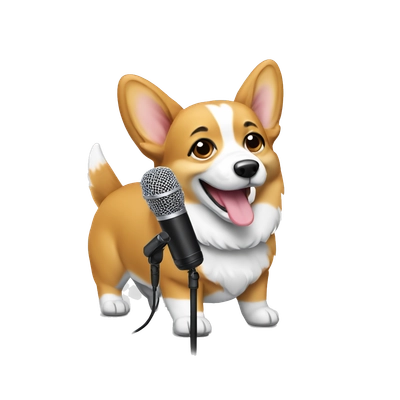 corgi with microphone
