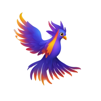 Create a stylized emoji of a Firebird (Zhar-ptitsa) in a minimalist and colorful style. The primary color should be royal blue, with shimmering accents of azure and purple.