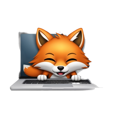 Crying burning fox working in laptop