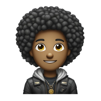 Cyber tires with afro hair and "#" amulet