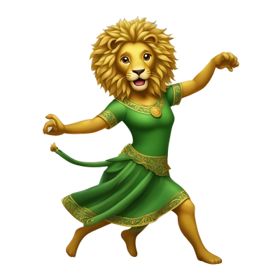 Dancing, nettle, with a golden lion in her hands