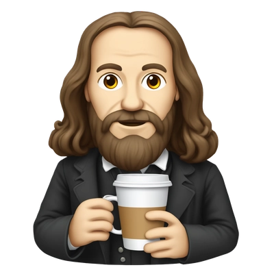 Dmitry Mendeleev with plastic cup of coffee