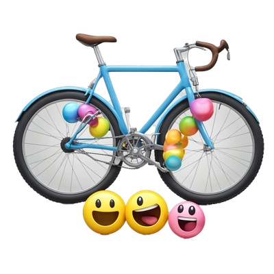 Emoji de una máquina de chicles con rostro gracioso, ojos medio cerrados y sonrisa pícara, con brazos y piernas metálicas montando una bicicleta. Estilo emoji 3D colorido, , expresivo .”